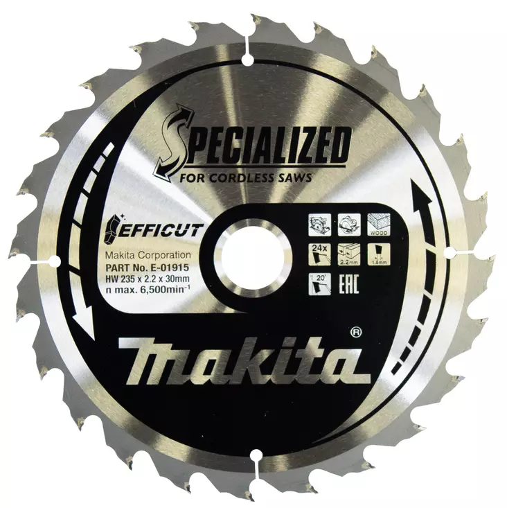 MAKITA Pyörösahanterä HM 235x30x2,2 mm, Z-24 puulle, karkea sahaus, Efficut E-01915 / E-01909 - Makita Käsipyörösahojen terät - 088381556149 - 5